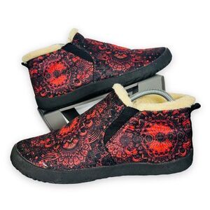 Yes We Vibe Comfy Winter Boots Black / Red‎ Mandala Women's 10
